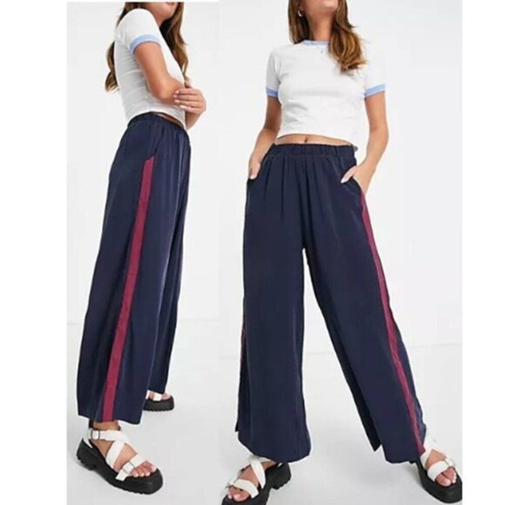 Native Youth‎ Elastic Waist Wide Leg Pants Press Stud Side Lightweight